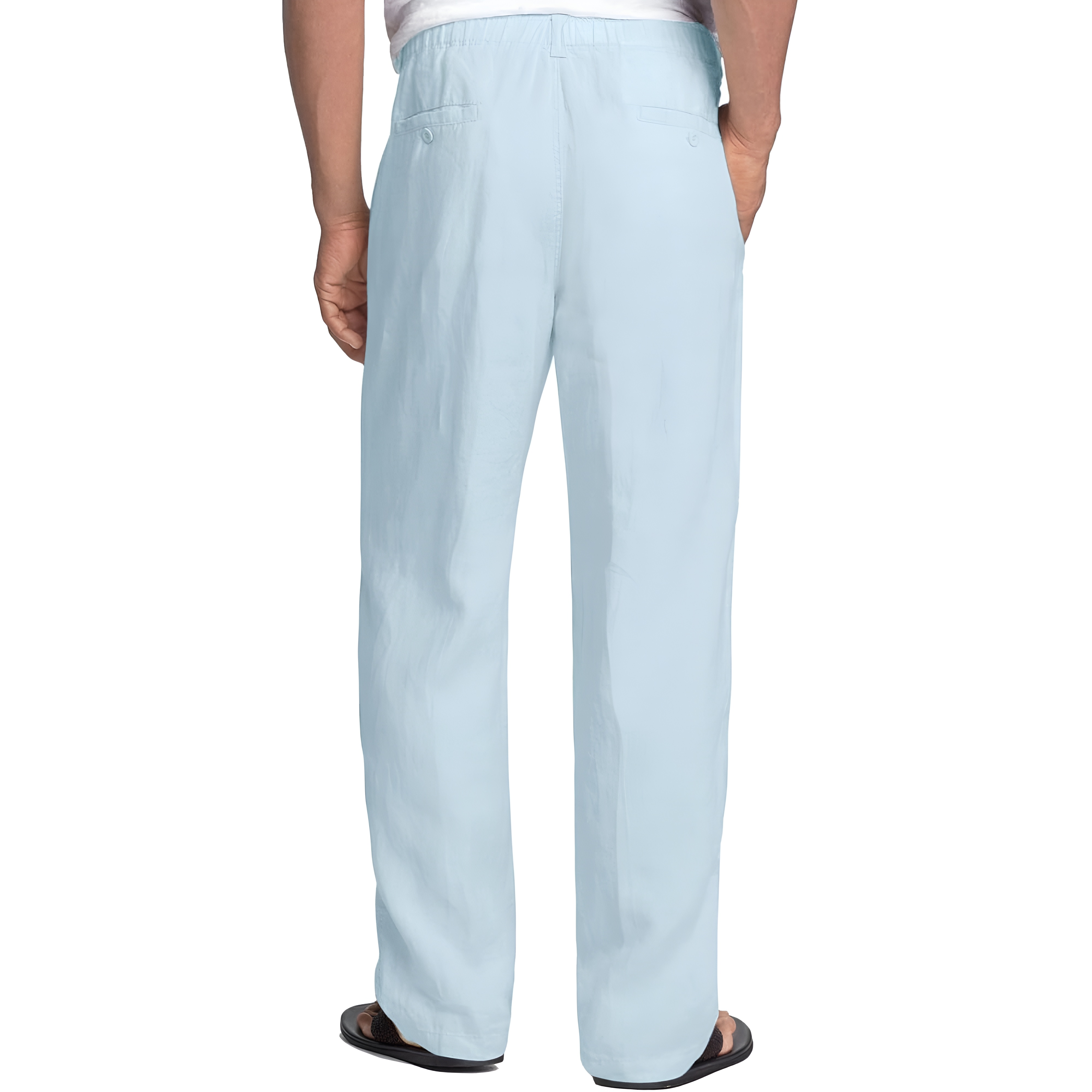 Linen Blend Casual Pants With Drawstring For Men