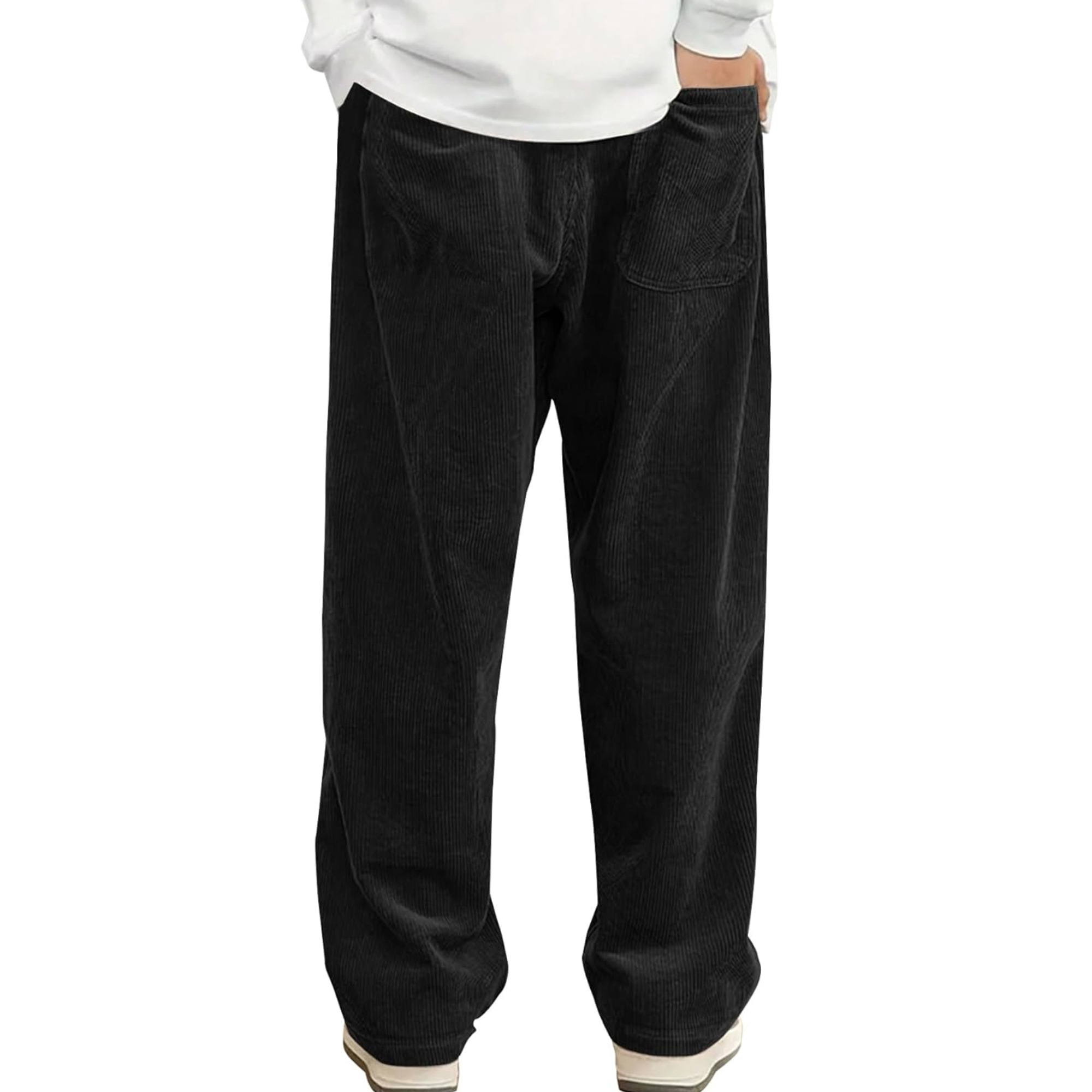 Corduroy Casual Pants Fashion Loose Fit Wide Leg Pants Straight Sweatpants Elastic Waist Drawstring