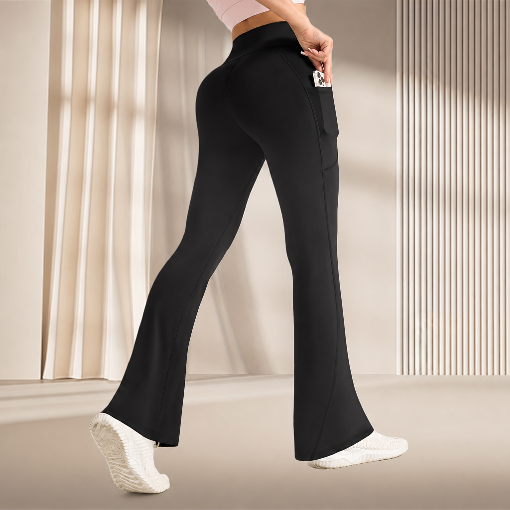 Flared Stretch Fitness Pants with Side Pockets for Women