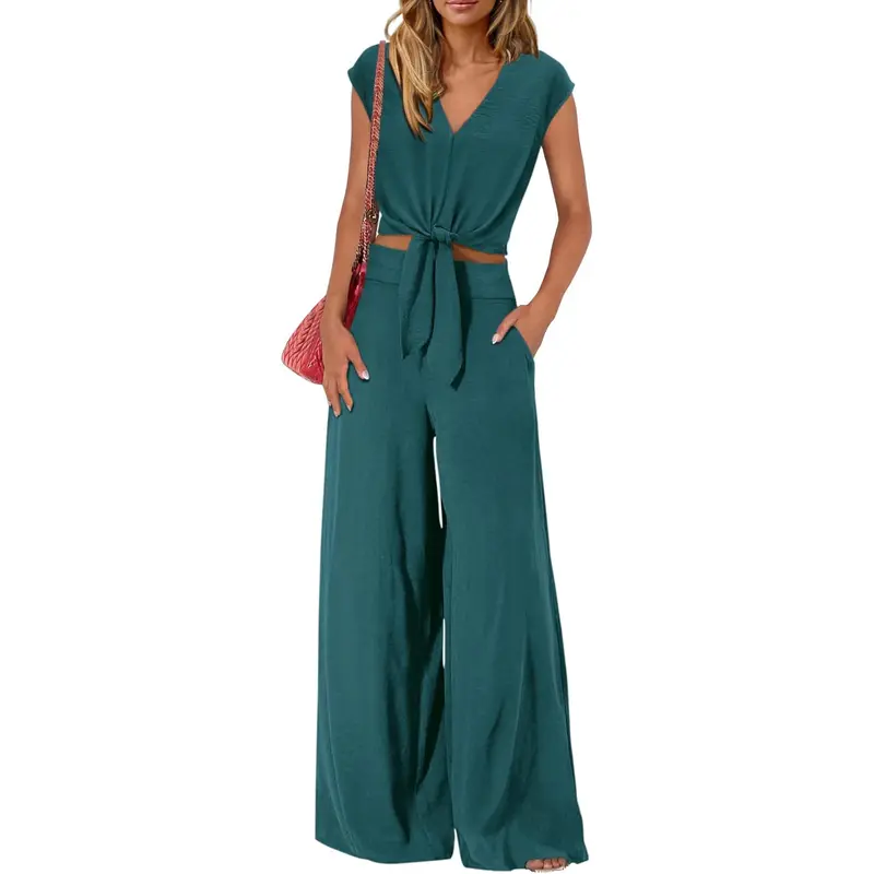 Summer 2 Piece Wide Pant Set for WomenSummer 2 Piece Wide Pant Set for Women - Image 12