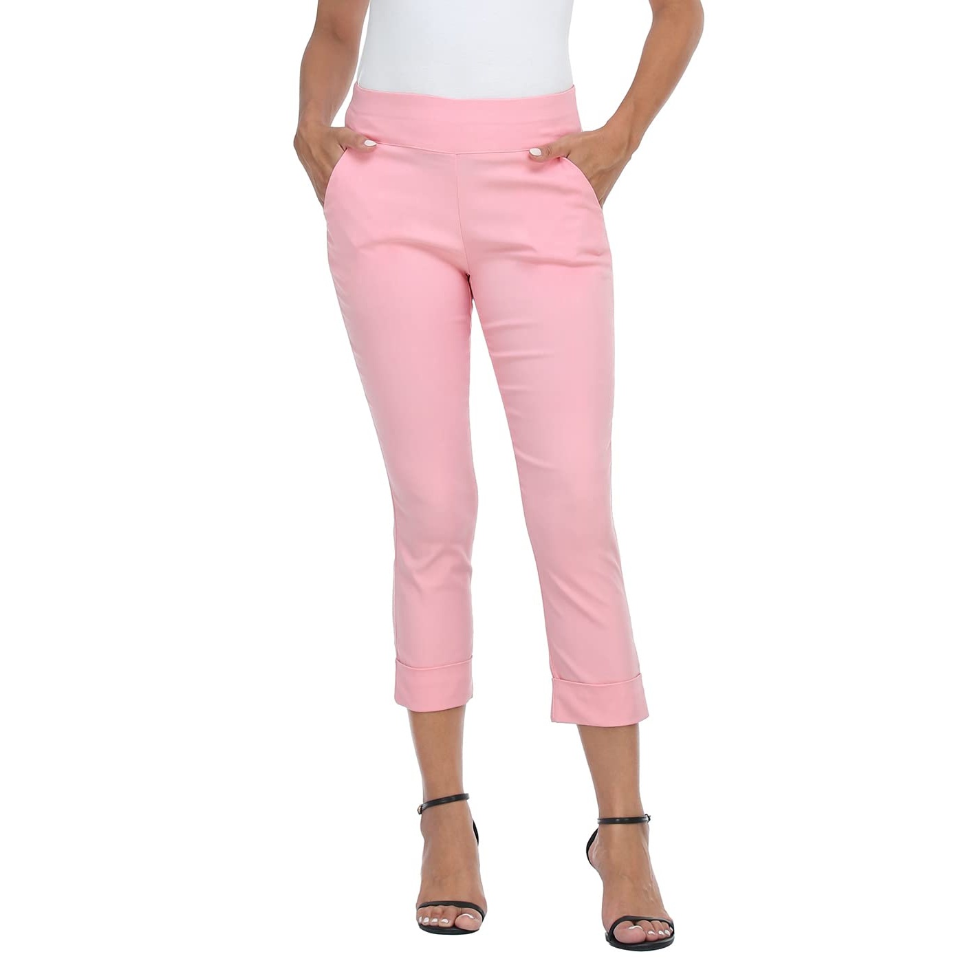 Pull On Elastic Capri Pants With Pockets