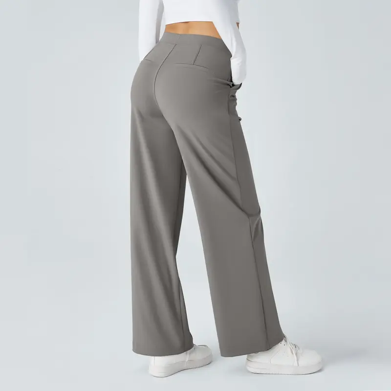 High Waisted Straight Pants With Side Pocket