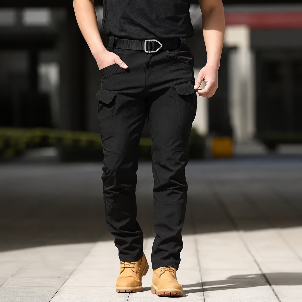 Multi Pocket Cargo Work Pants With Adjustable Waistband For Men