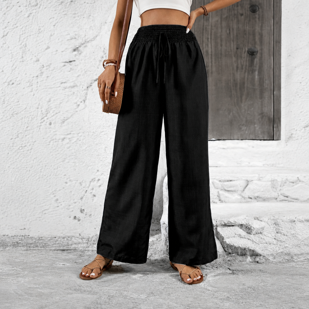 Drawstring Wide Leg Casual Pants For Women