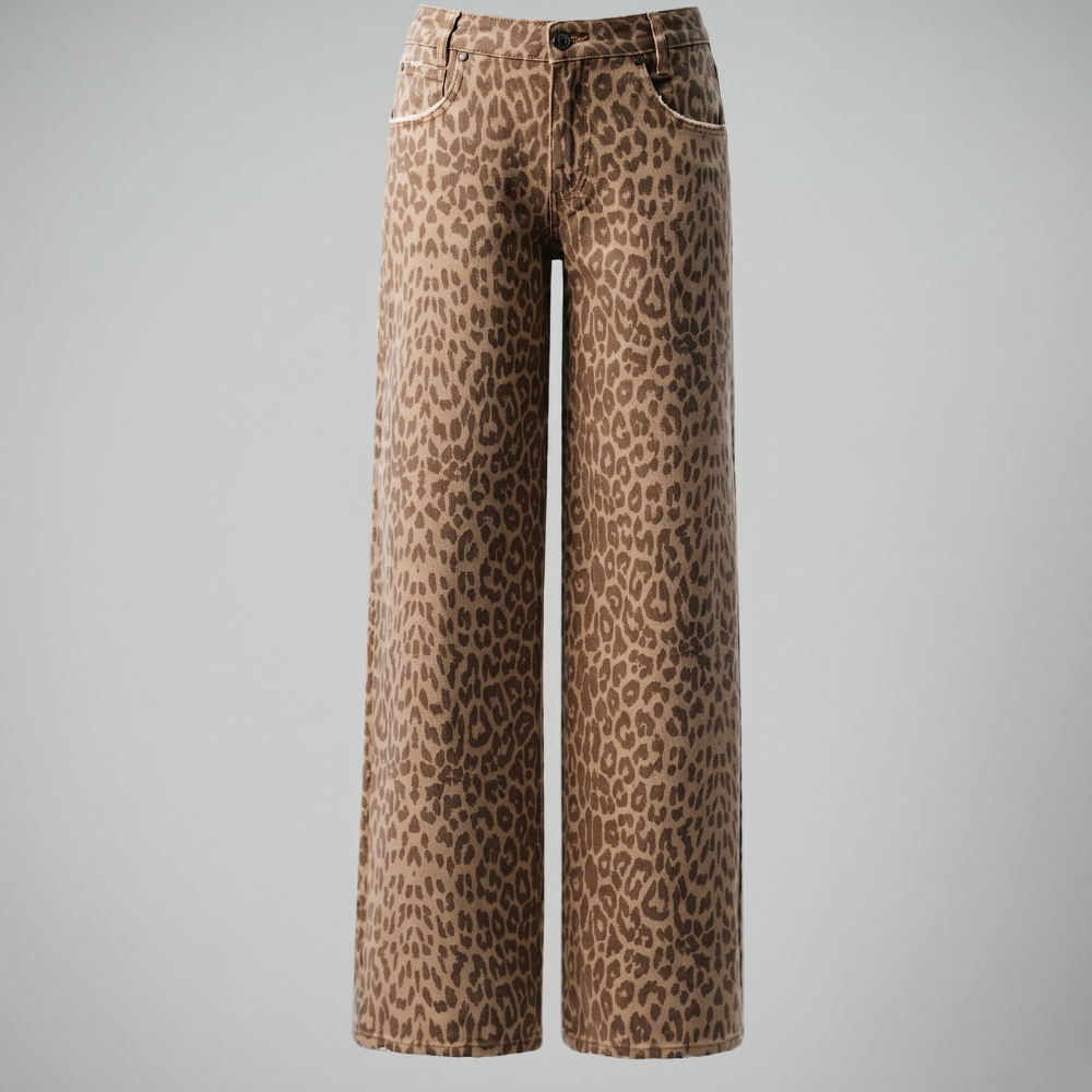Leopard Print Loose Wide Fit Mid Rise Baggy Jeans For Women 