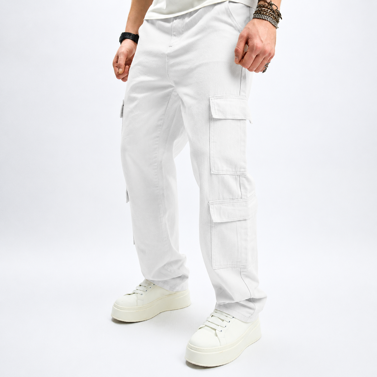 Loose Fit Stretch Baggy Denim Jeans With Pockets For Men