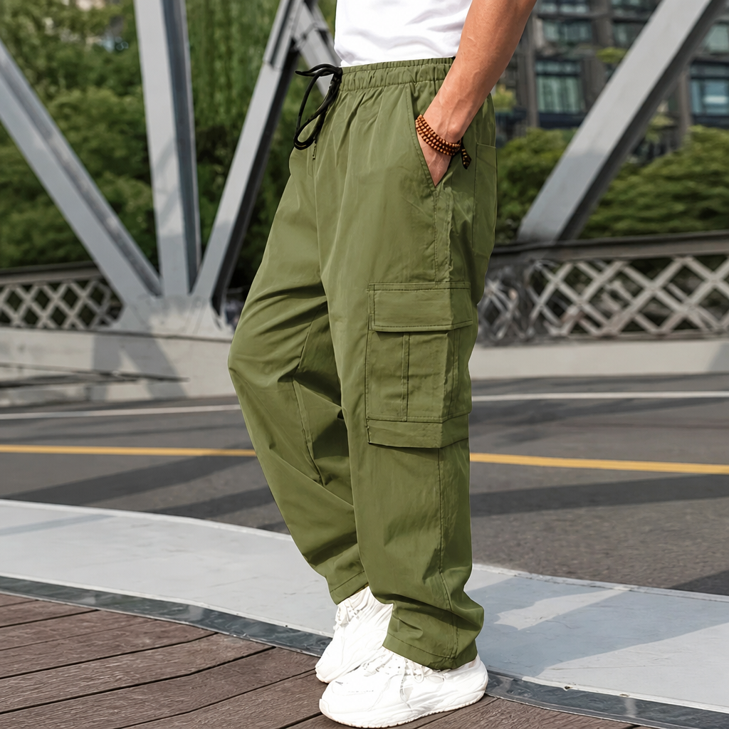 Drawstring Cargo Pants with Utility Pockets for Men