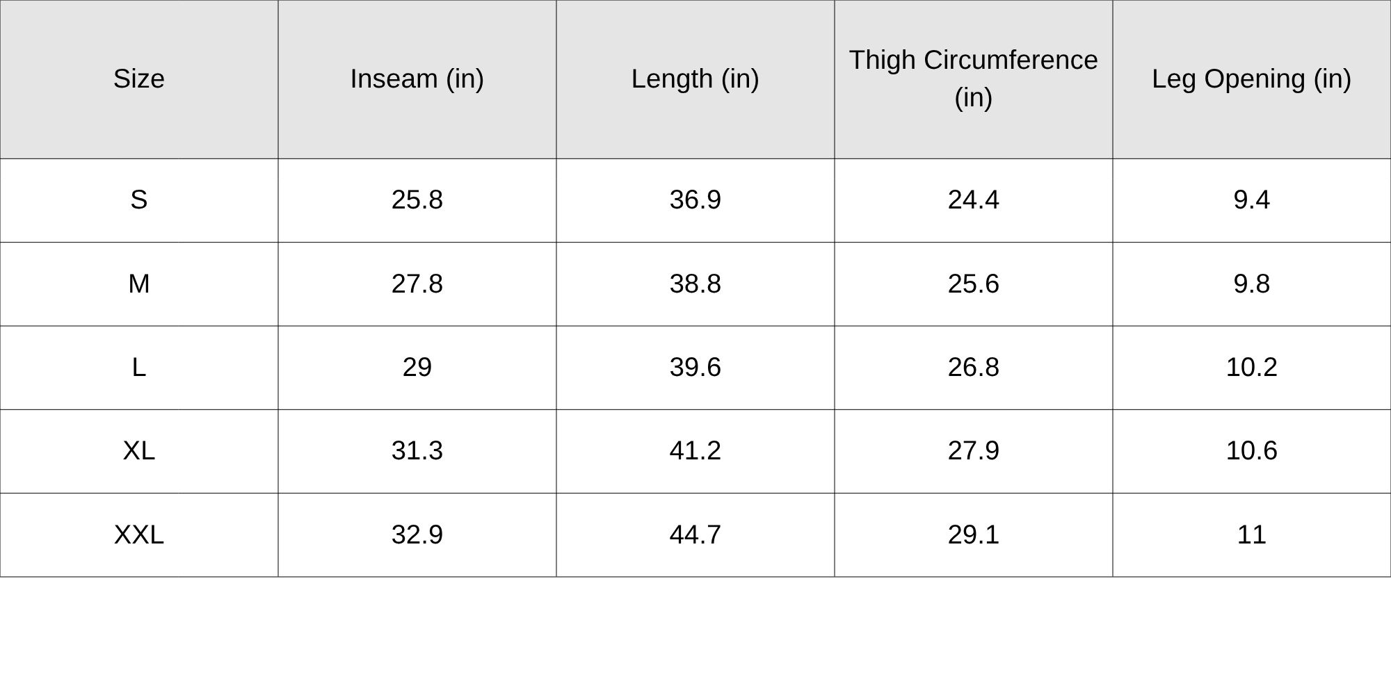 Size Chart