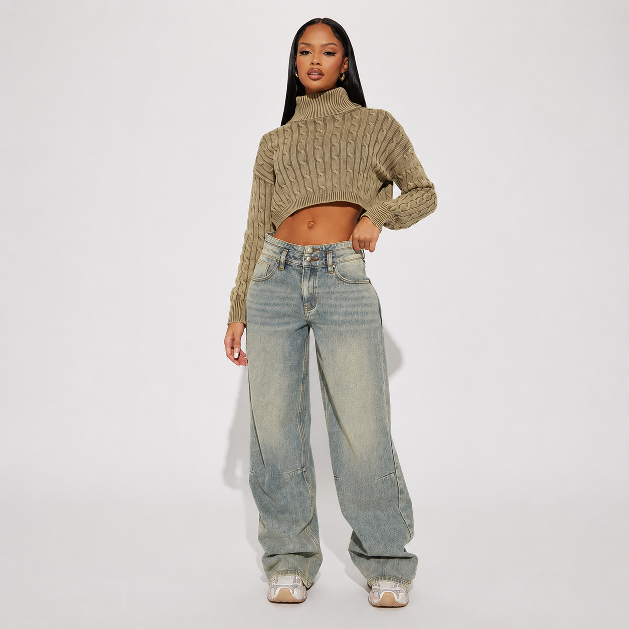 Tinted Baggy Non Stretch Jeans For Women