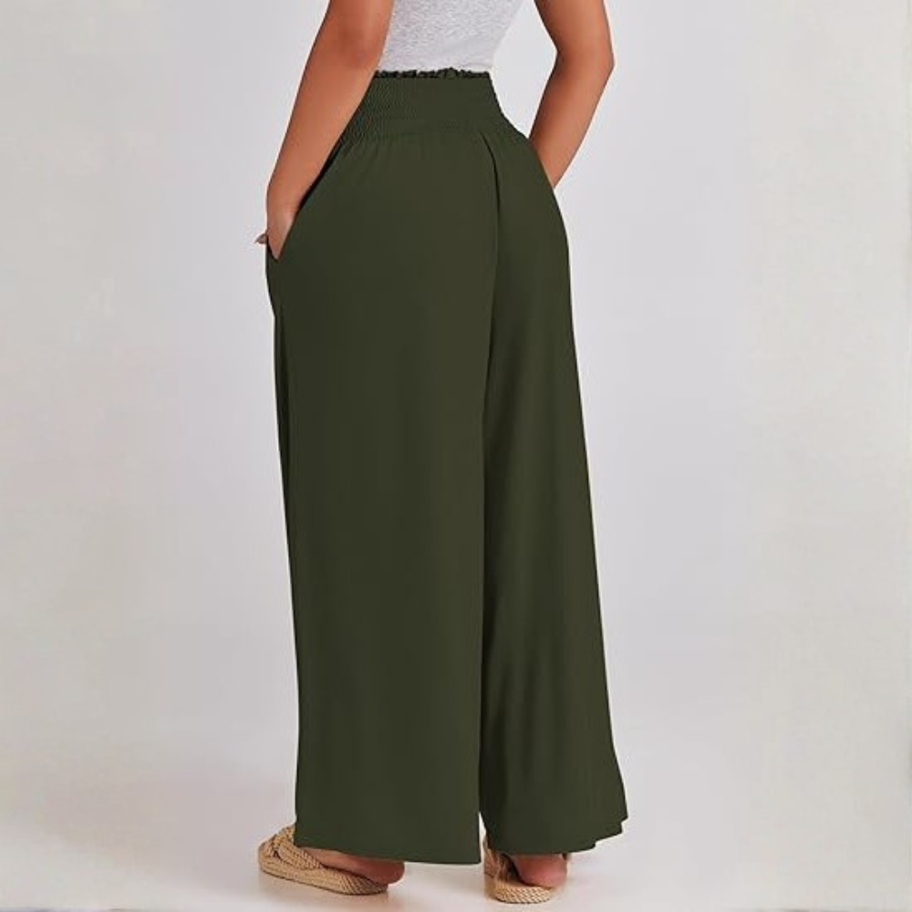 Casual Smocked Waist Wide Shank Pants