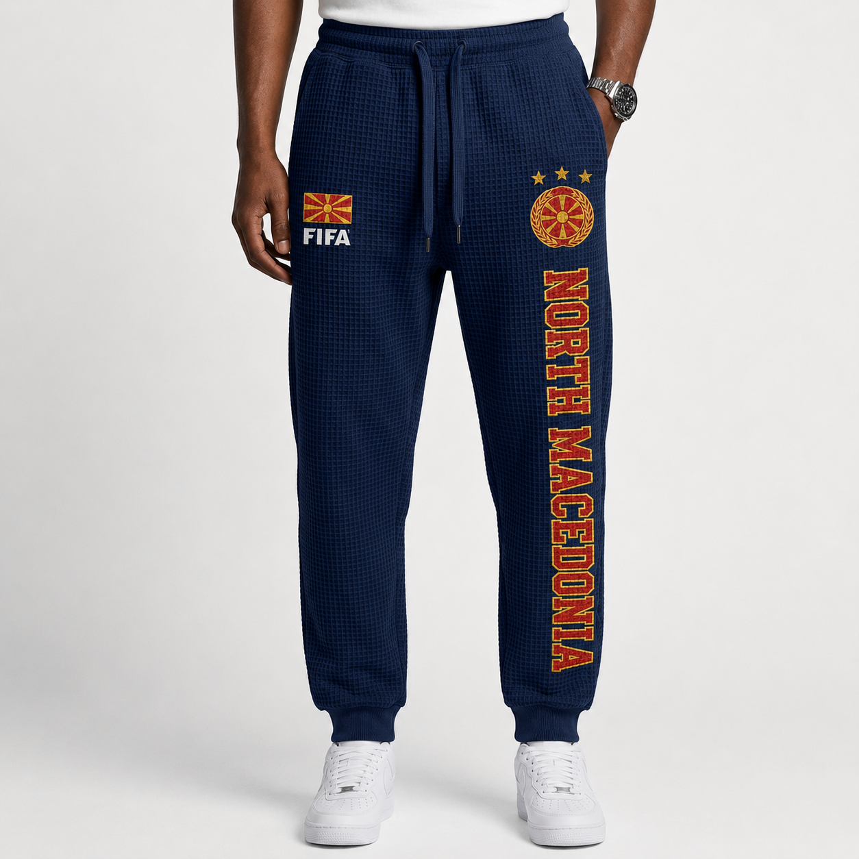 FIFA 2026 North Macedonia Printed Waffle Football Fan Pants