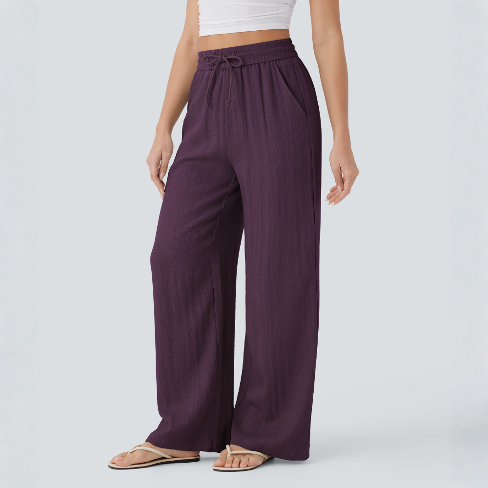 High Waisted Drawstring Casual Linen Pants WIth Pockets