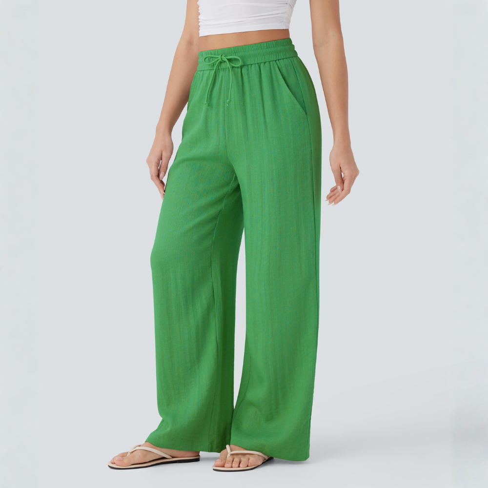 High Waisted Drawstring Casual Linen Pants WIth Pockets
