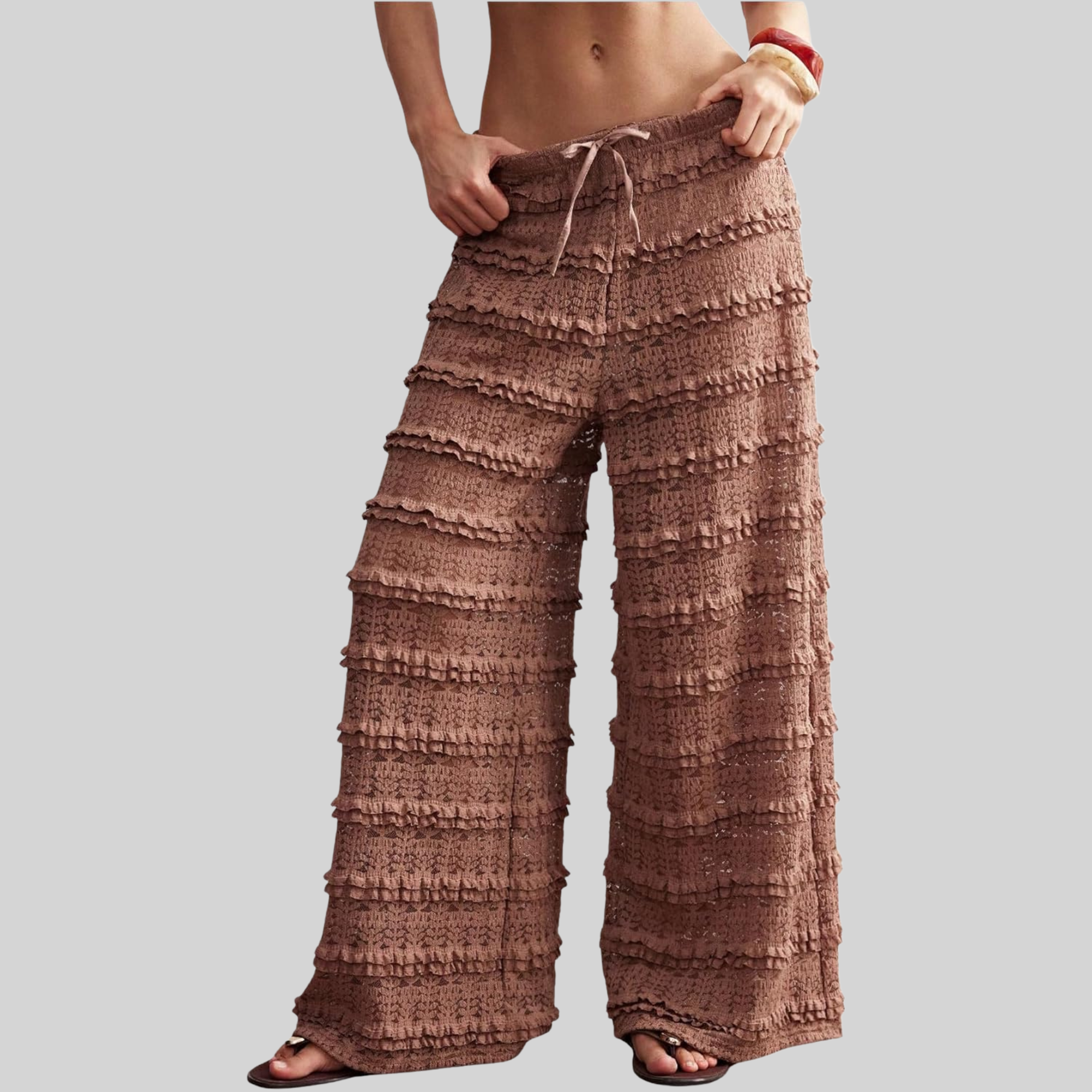 Lace Ruffle Mesh Layered Bathing Suit Pants Beach For Women