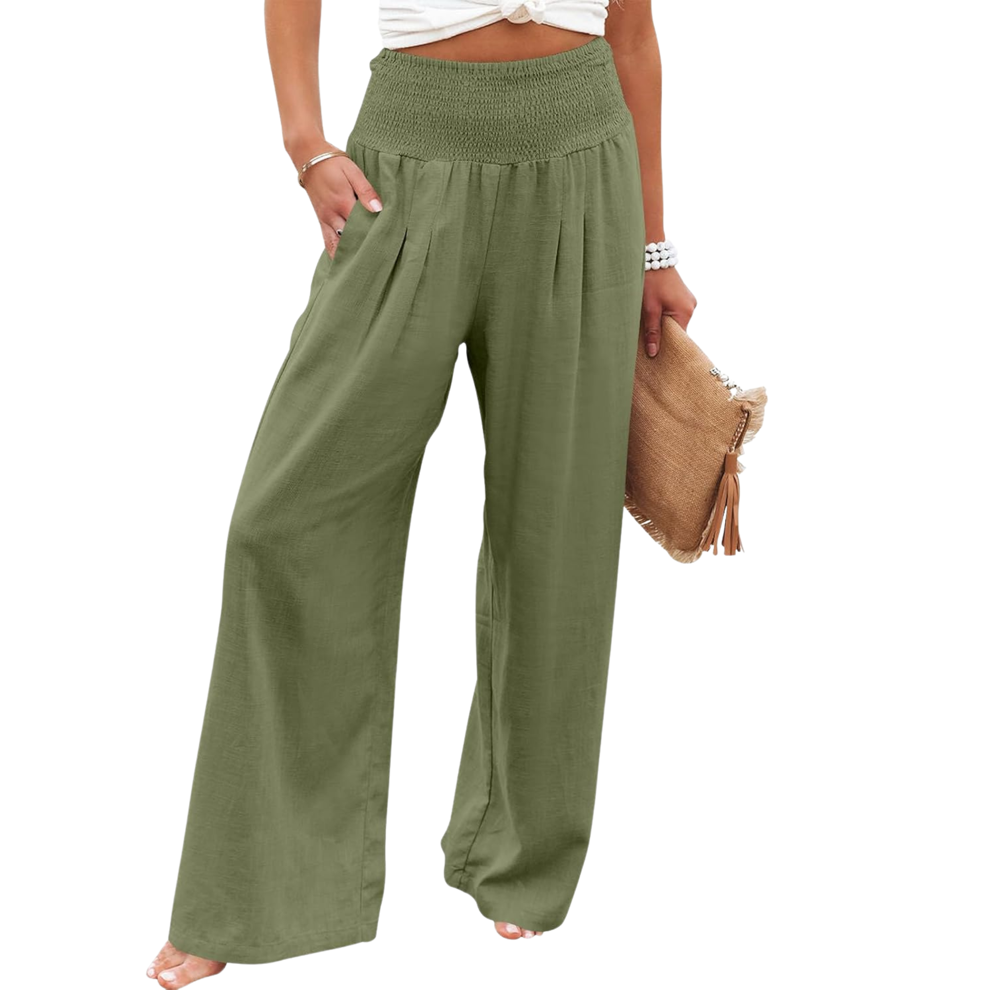 Wide Leg Linen Palazzo Pants for Women Casual Boho