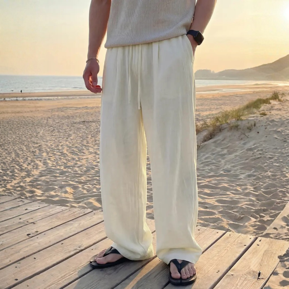 Lightweight Wide Fit Trousers With Adjustable Drawstring For Men