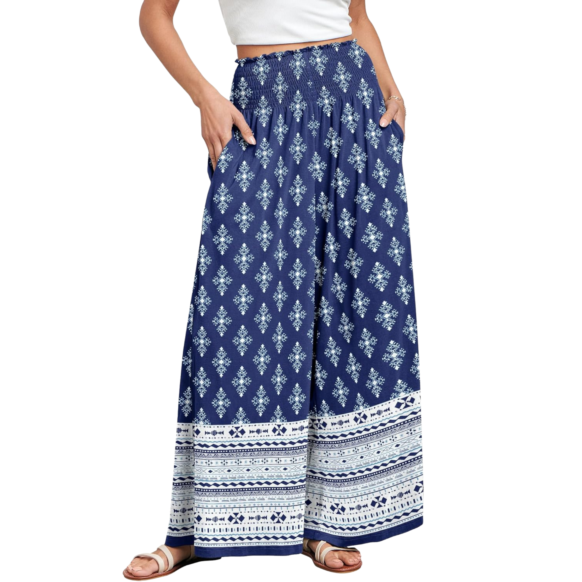 Boho Wide Leg Palazzo Lounge Pants with Pockets
