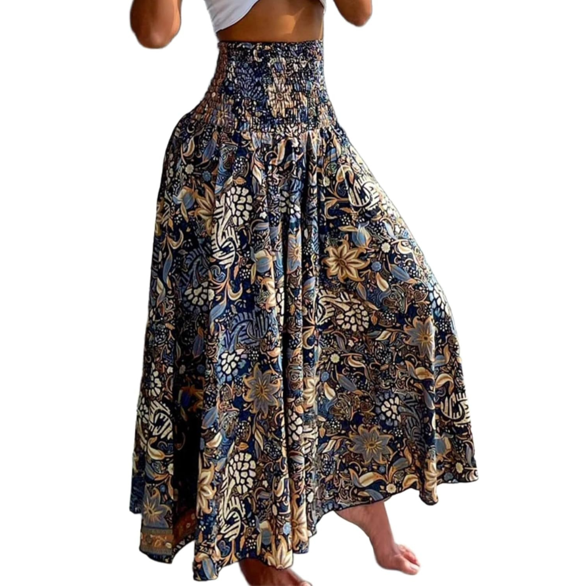Boho Floral High Waisted Wide Leg Beach Pants