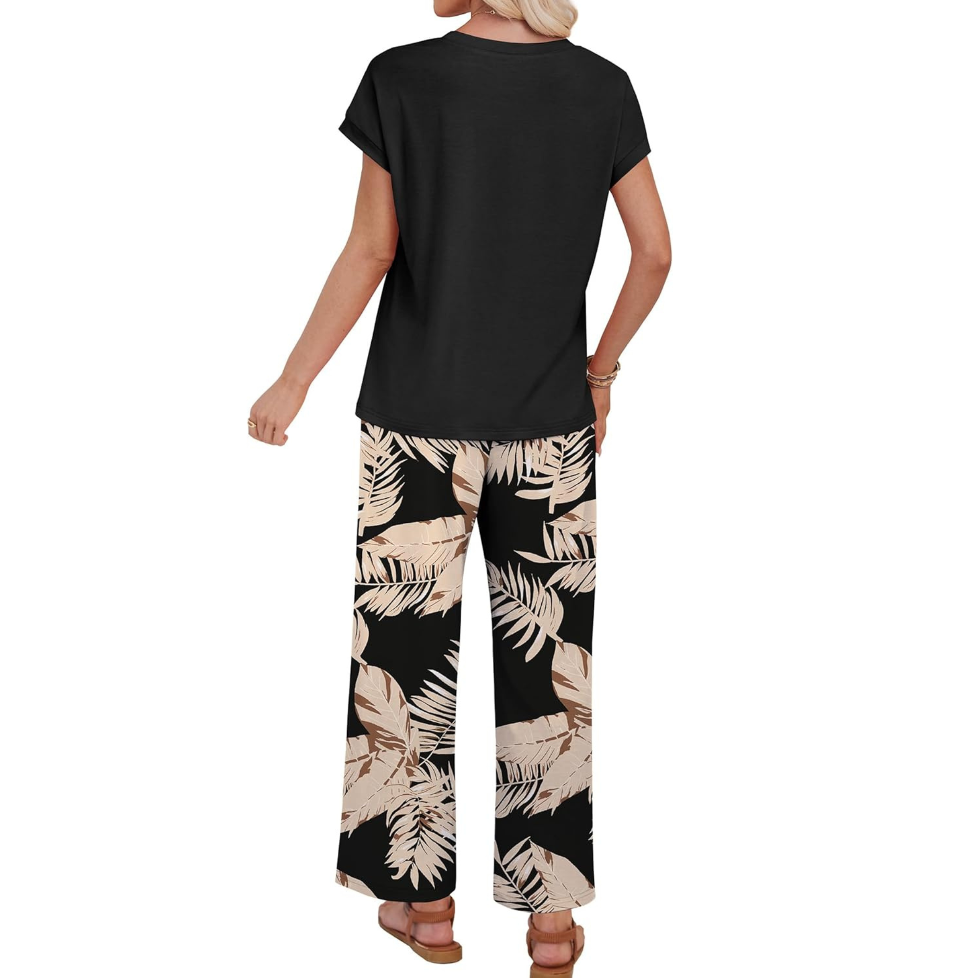 Women Two Piece Lounge Set with Wide Leg Pants