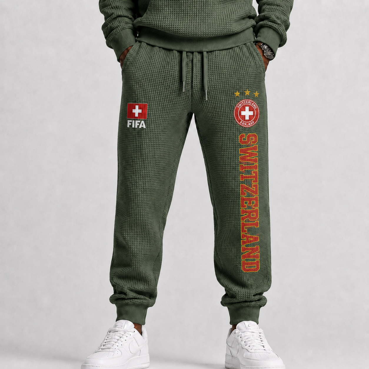 FIFA 2026 Switzerland Printed Waffle Football Fan Pants