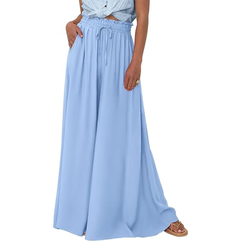 Summer Palazzo Pants With Elastic Fit And Flowy Pockets For Women