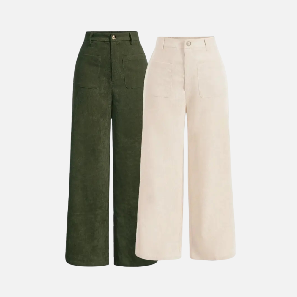 Solid Colored Front Buttoned Wide Leg Pocket Pants