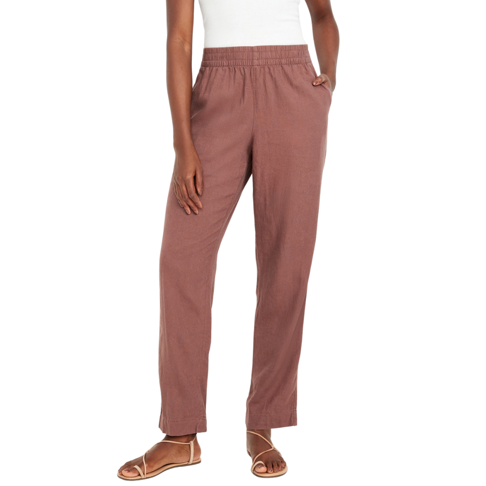 High Waisted Linen Blend Straight Ankle Pants-My Comfy Pant