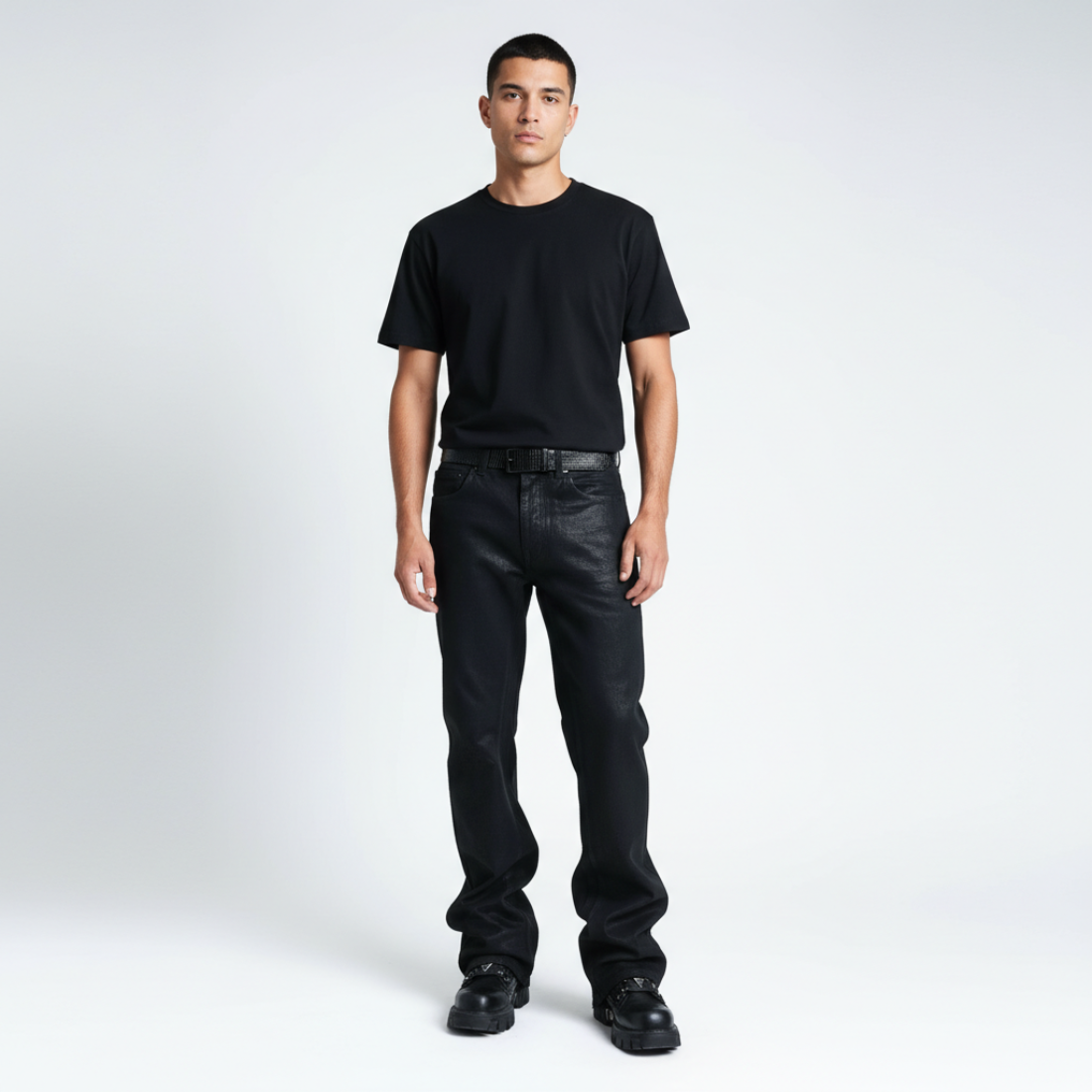 Waxed Denim Heavyweight Button Closure Jeans