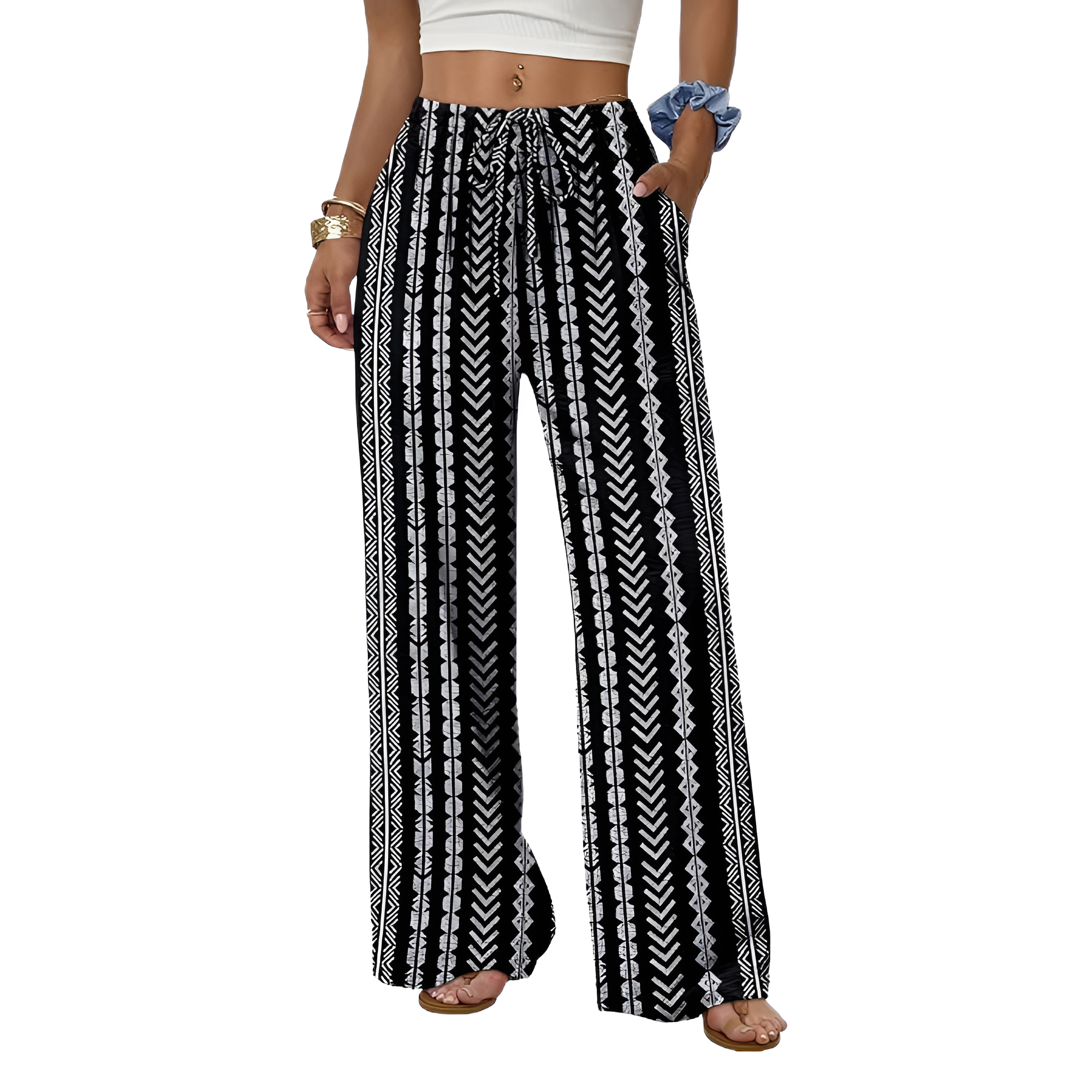Wide Fit Flowy Palazzo Pants With Pockets For Women