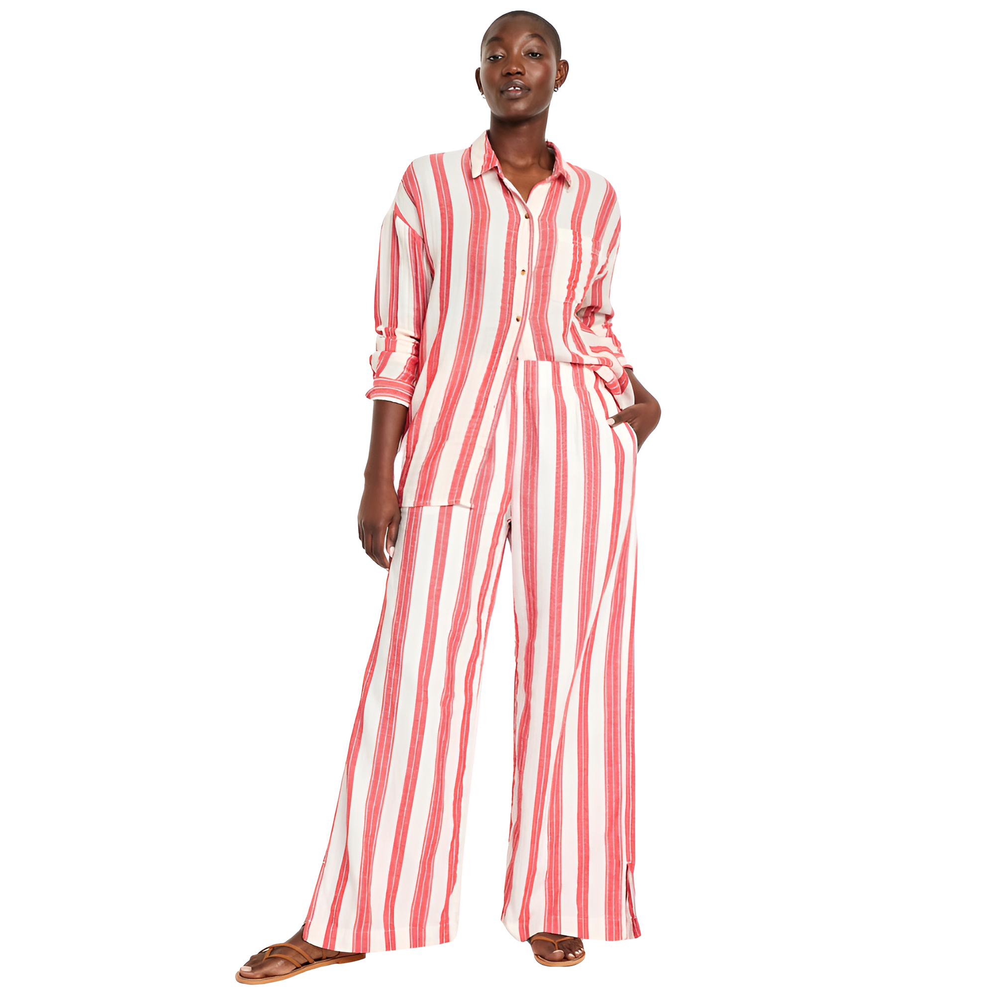 High Rise Crinkle Gauze Stripe Super Wide Pants-My Comfy Pant