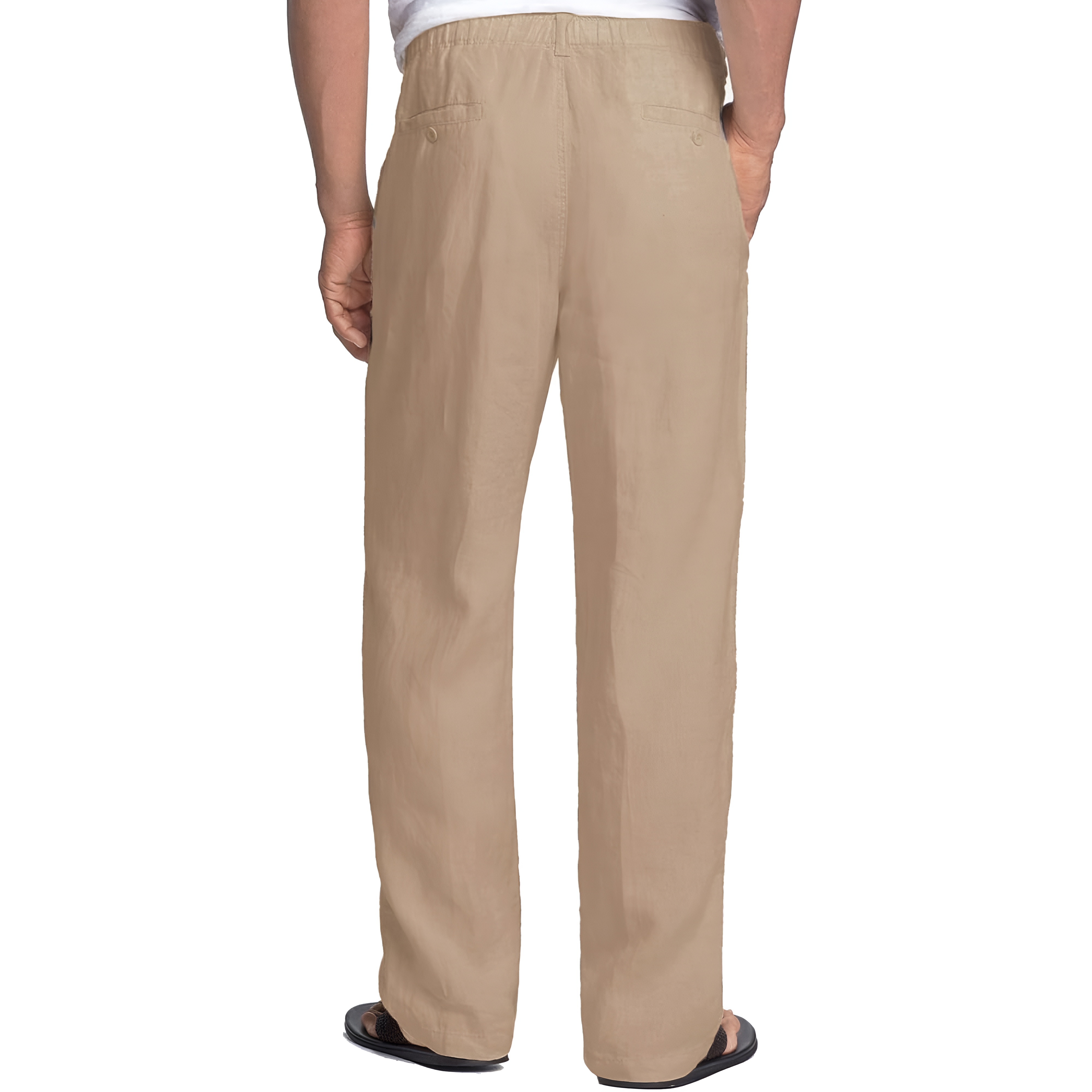 Linen Blend Casual Pants With Drawstring For Men