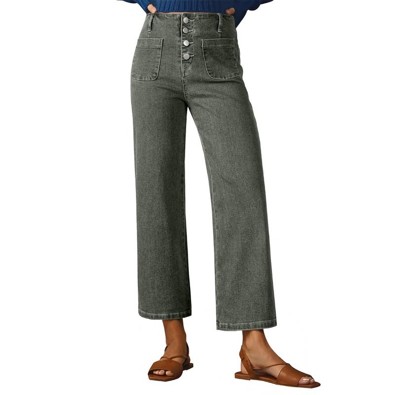Stretchy Straight Fit Buttoned Loose Pants With Pockets For Women