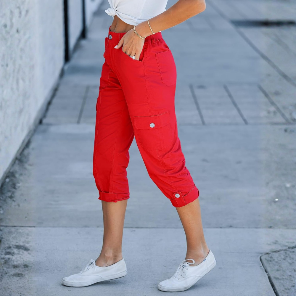 Casual Cargo Capri Pants With Knit Waistband