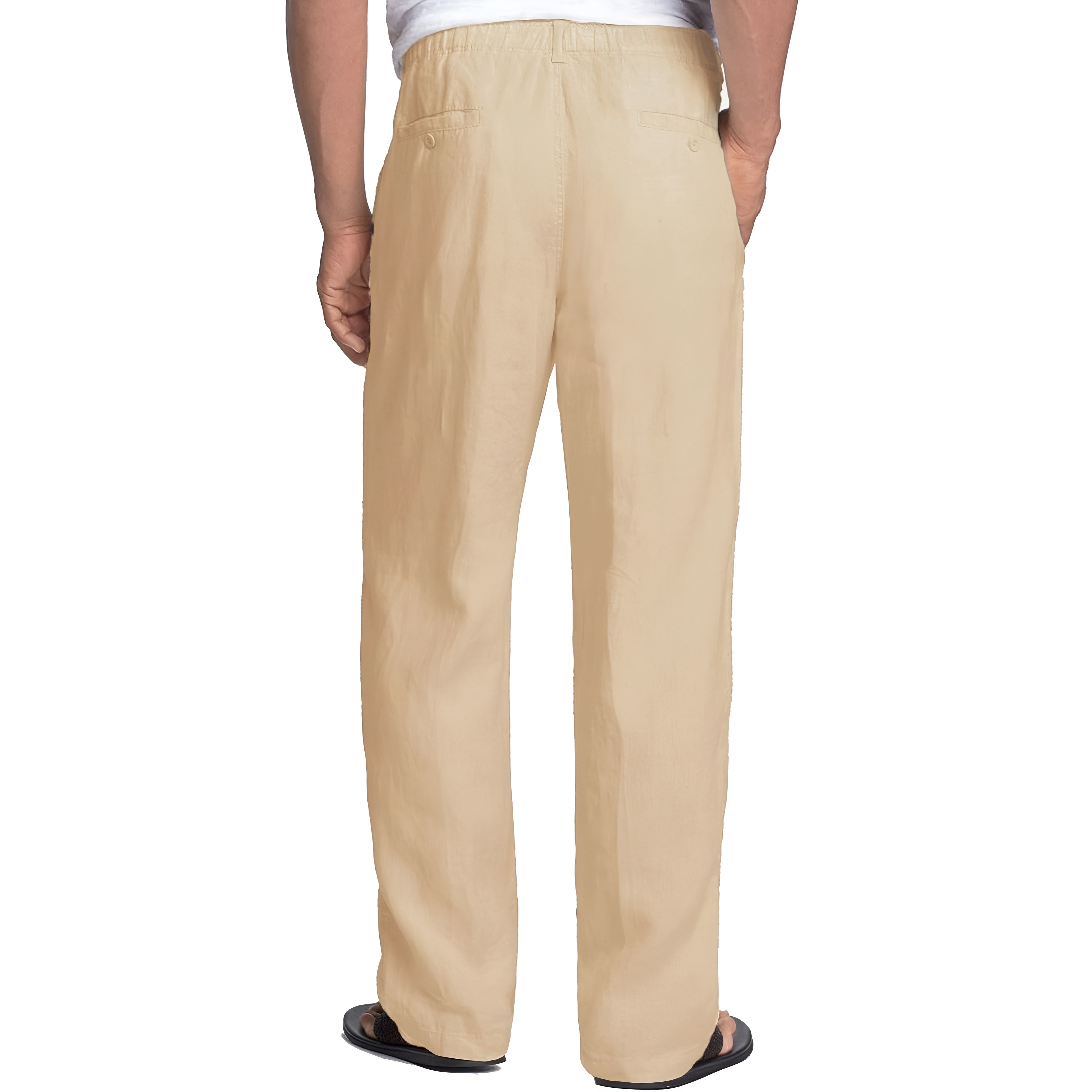 Linen Blend Casual Pants With Drawstring For Men