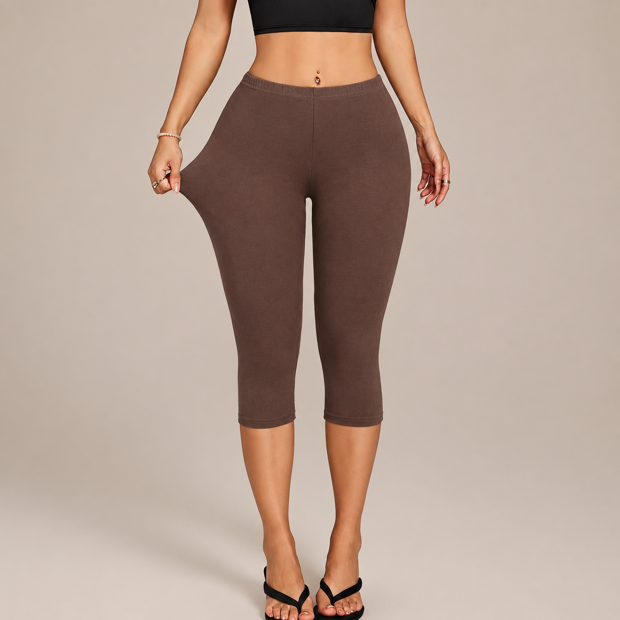 High Rise Solid Color Capri Athletic Pants For Summer Fitness For Women