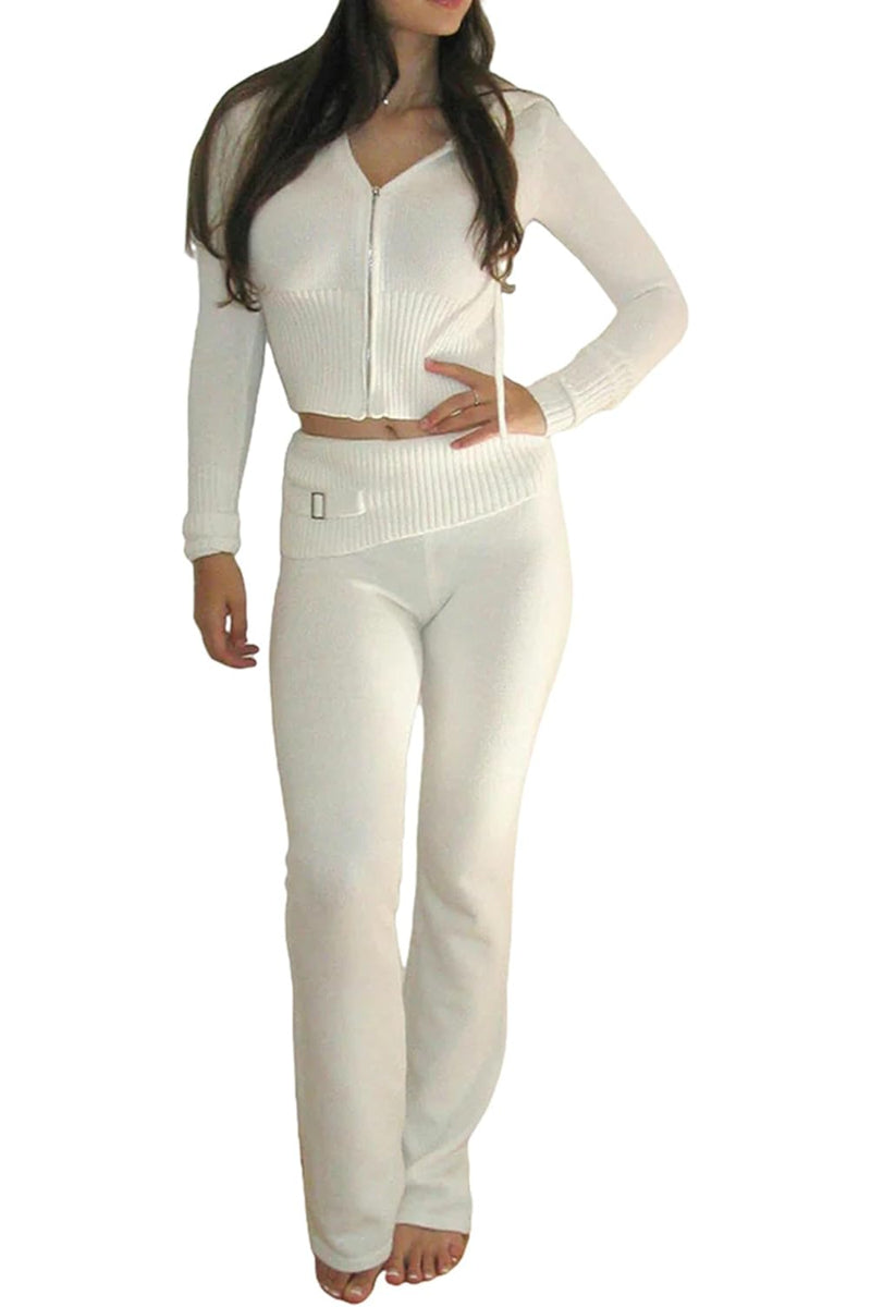 Two Piece Ribbed Knit Lounge Set-My Comfy Pant