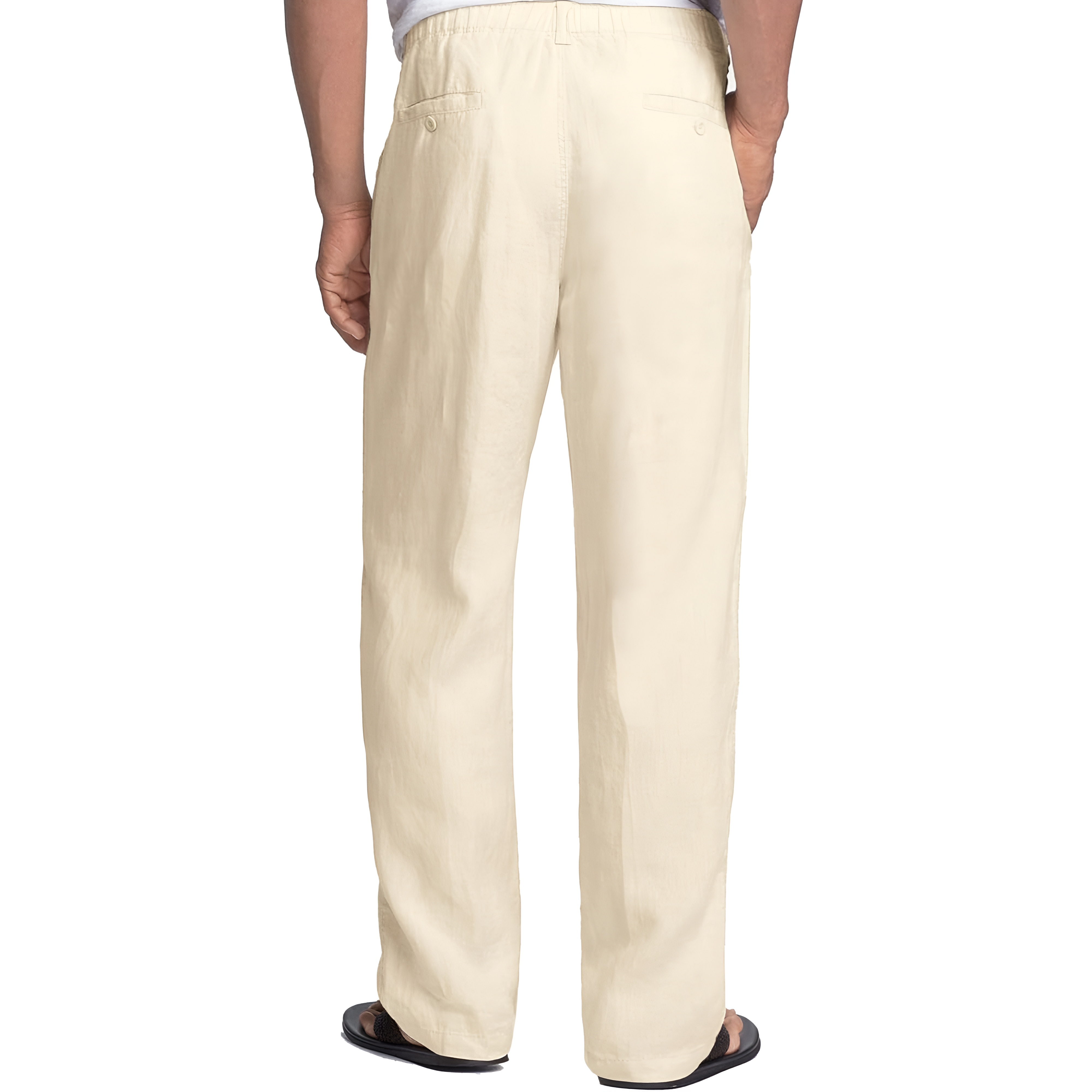 Linen Blend Casual Pants With Drawstring For Men