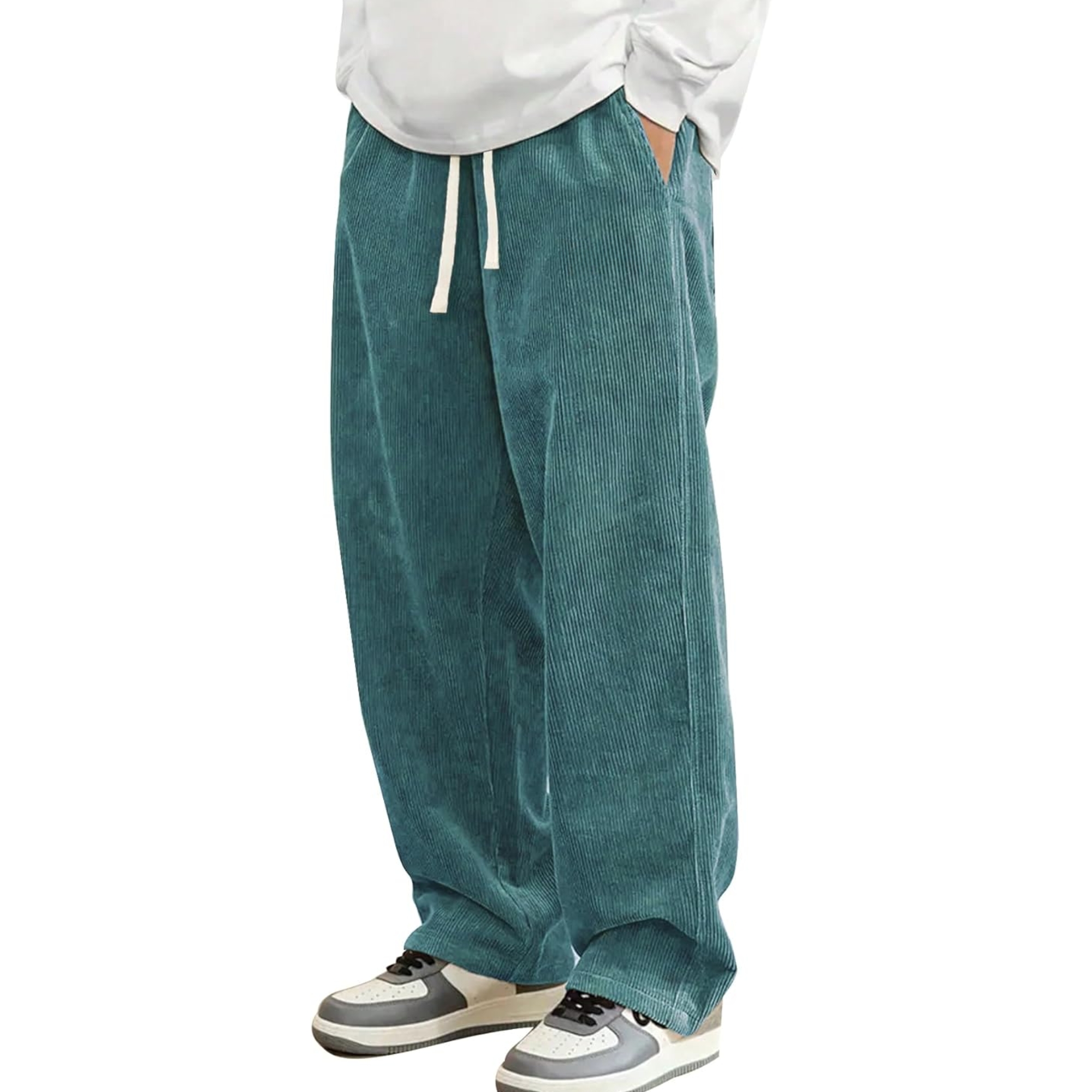 Corduroy Casual Pants Fashion Loose Fit Wide Leg Pants Straight Sweatpants Elastic Waist Drawstring
