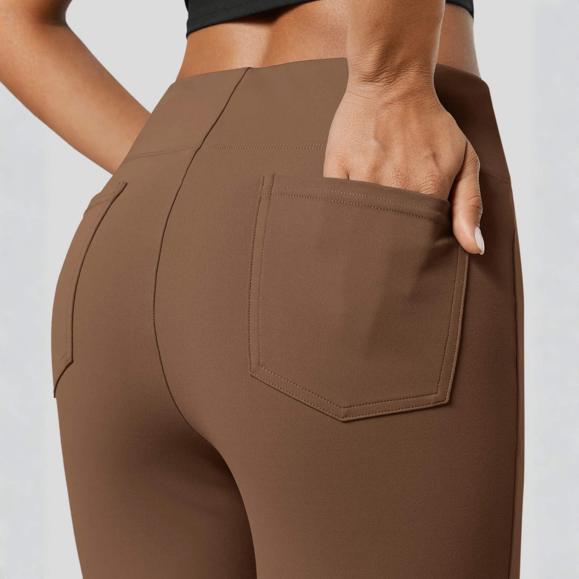 High Rise Back Side Pocket Slight Flare Work Pants