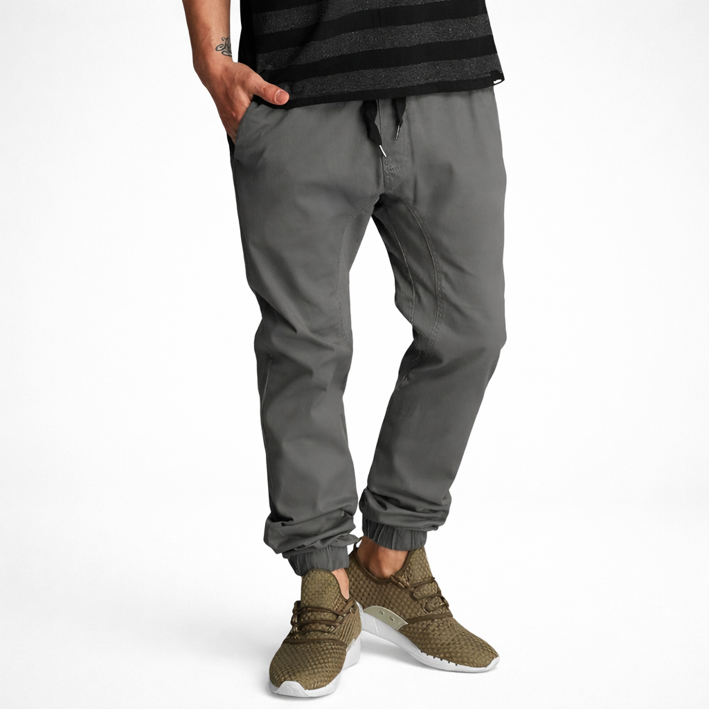 Twill Jogger Pants With Stretch Comfort And Ribbed Hem For Men