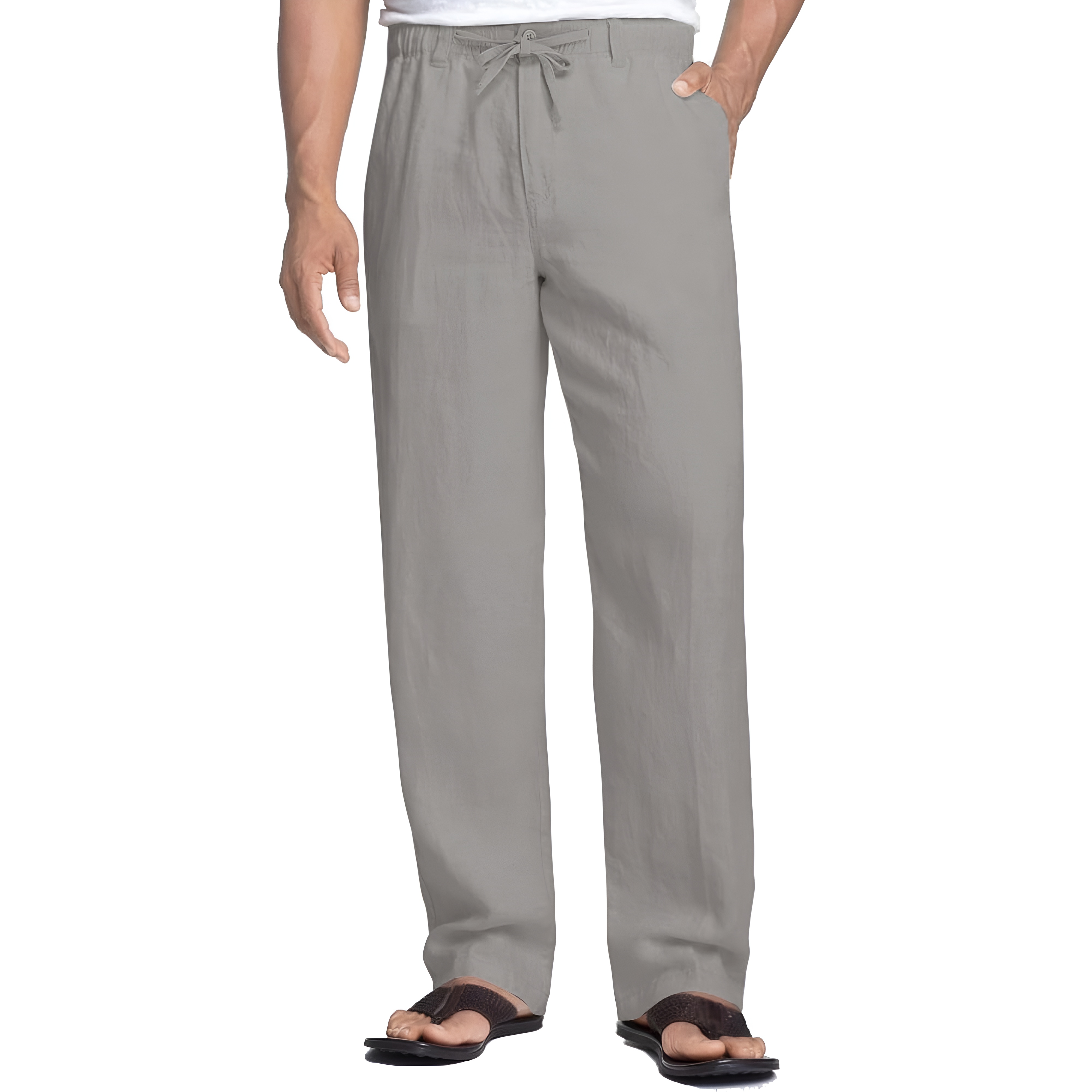 Linen Blend Casual Pants With Drawstring For Men