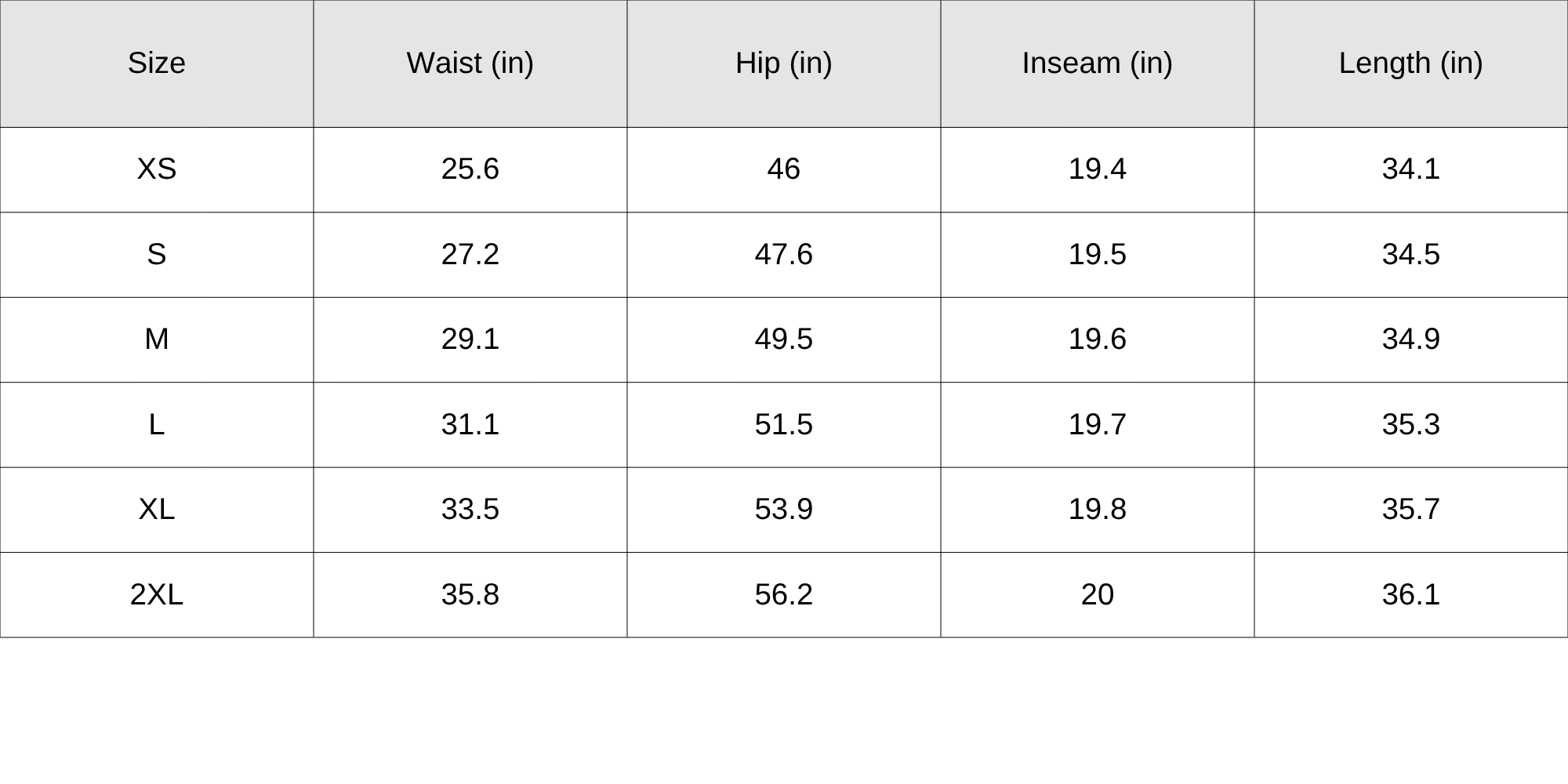 Size Chart