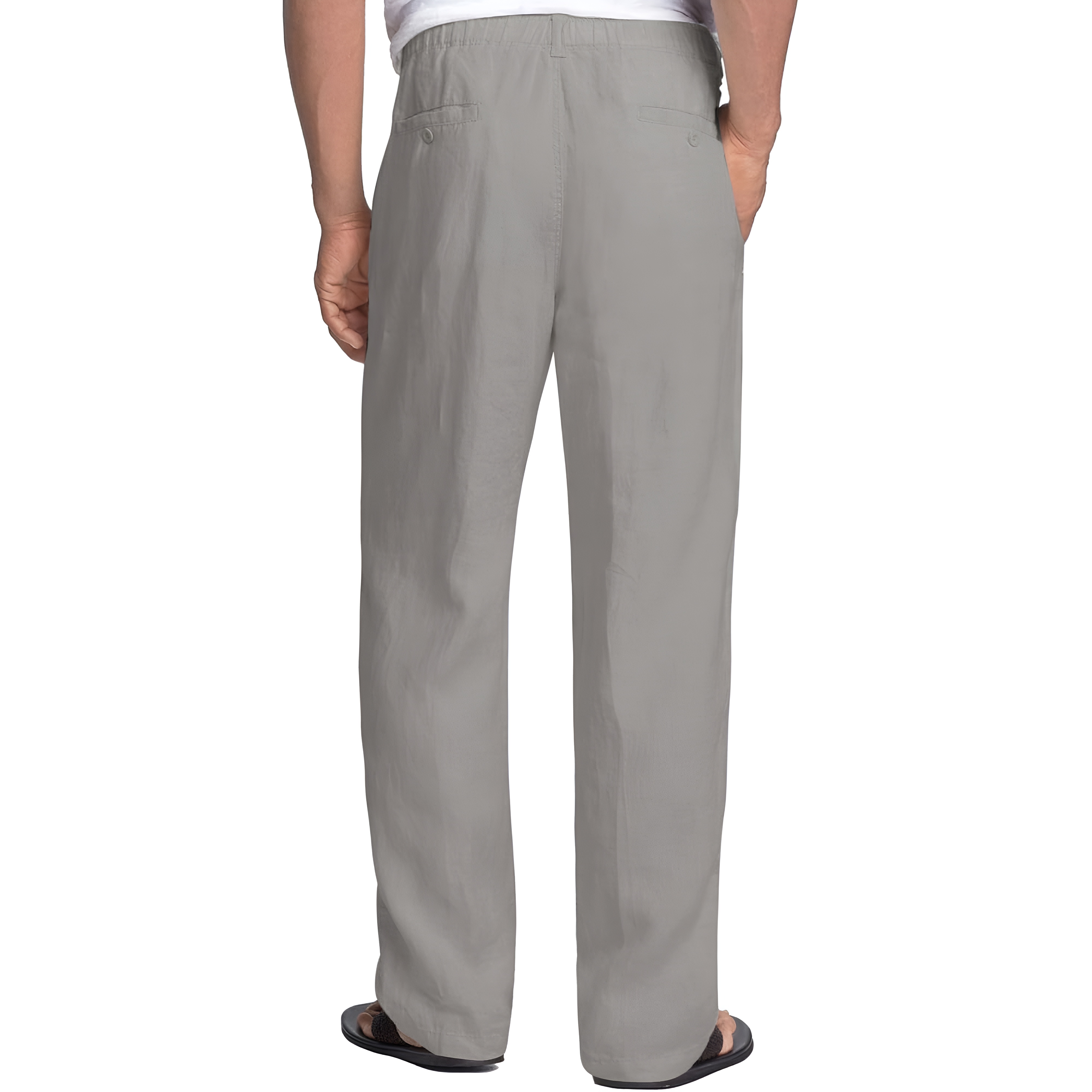 Linen Blend Casual Pants With Drawstring For Men
