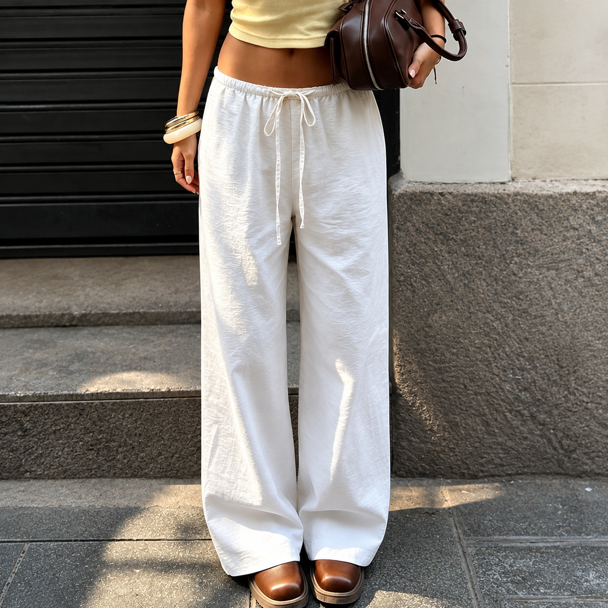 Linen Style High Rise Casual Pants For Everyday Vacation Women