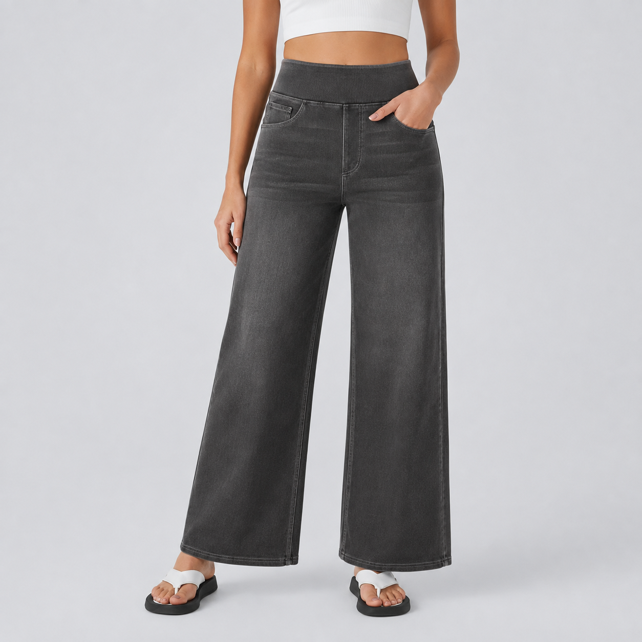 Baggy Casual Wide Washed Jeans With Pockets For Women