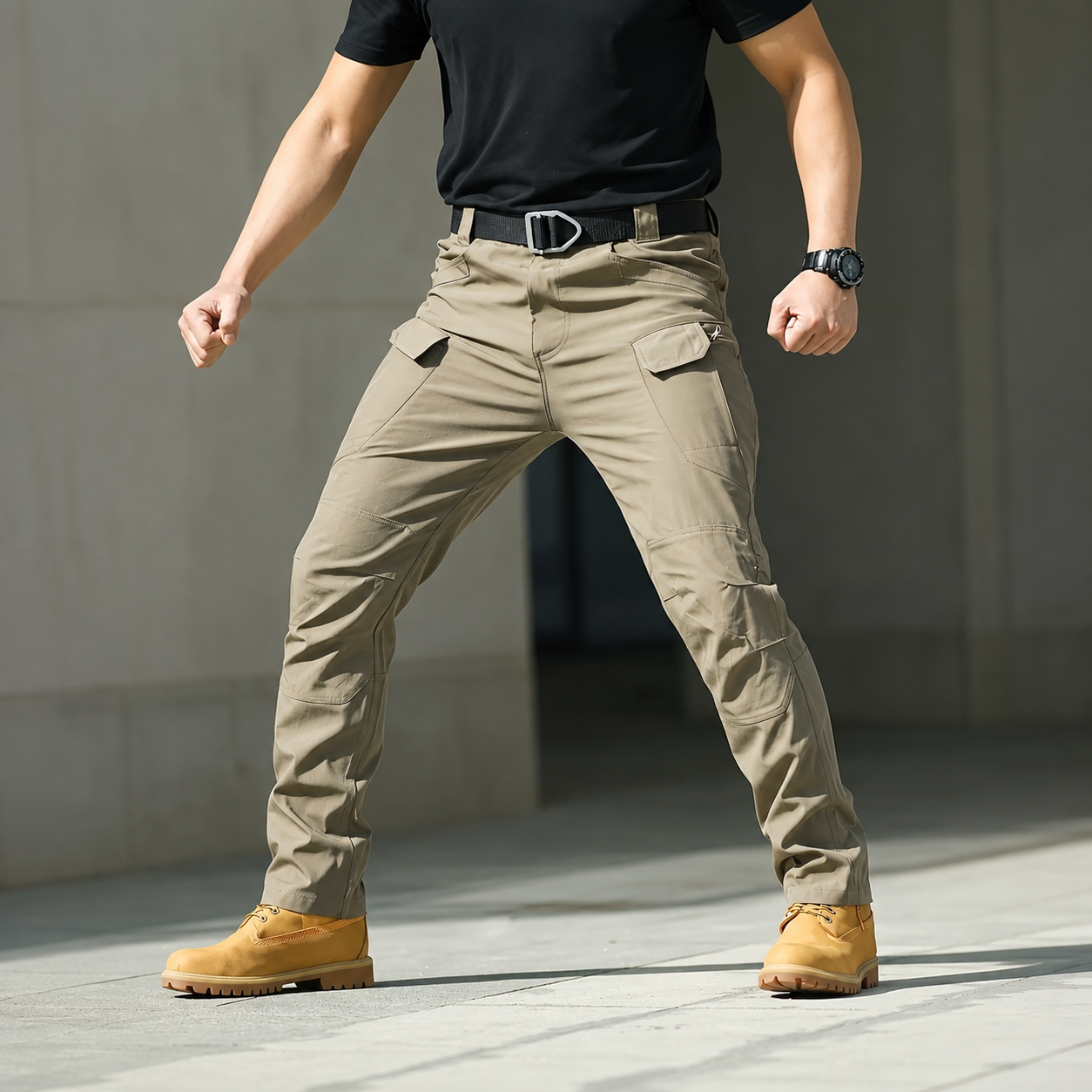 Multi Pocket Cargo Work Pants With Adjustable Waistband For Men