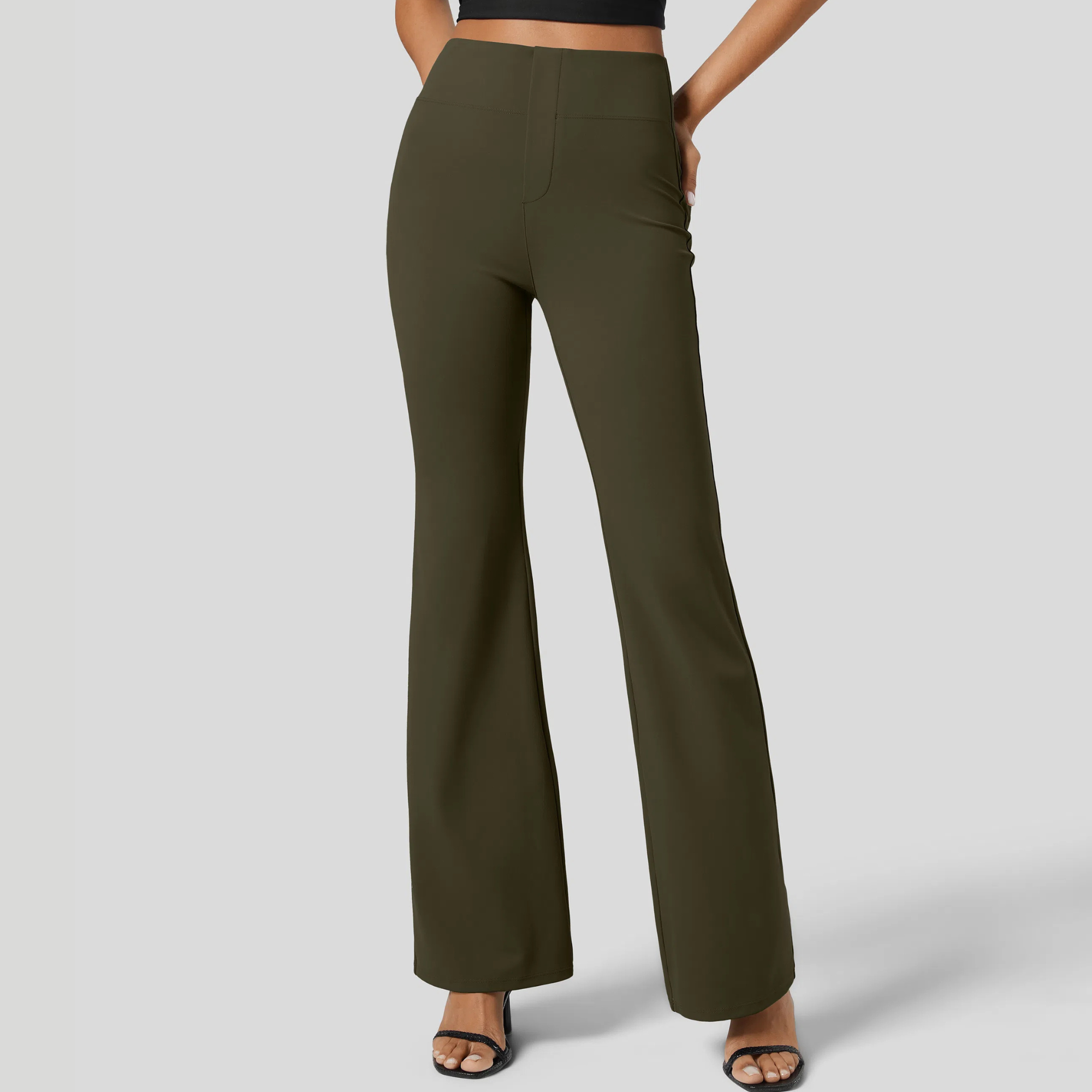 High Rise Back Side Pocket Slight Flare Work Pants