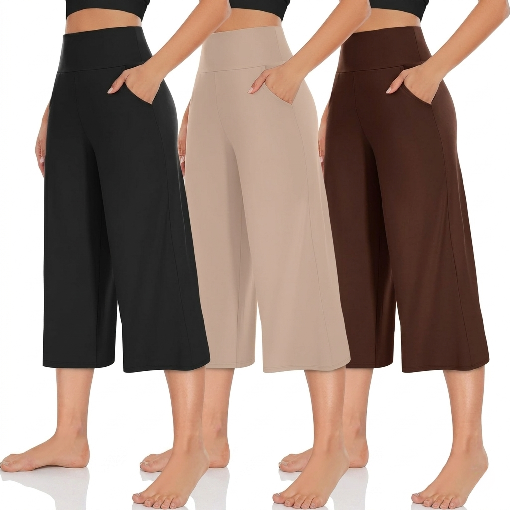 Pack Of 3 Wide Fit High Rise Pants Pockets For Women