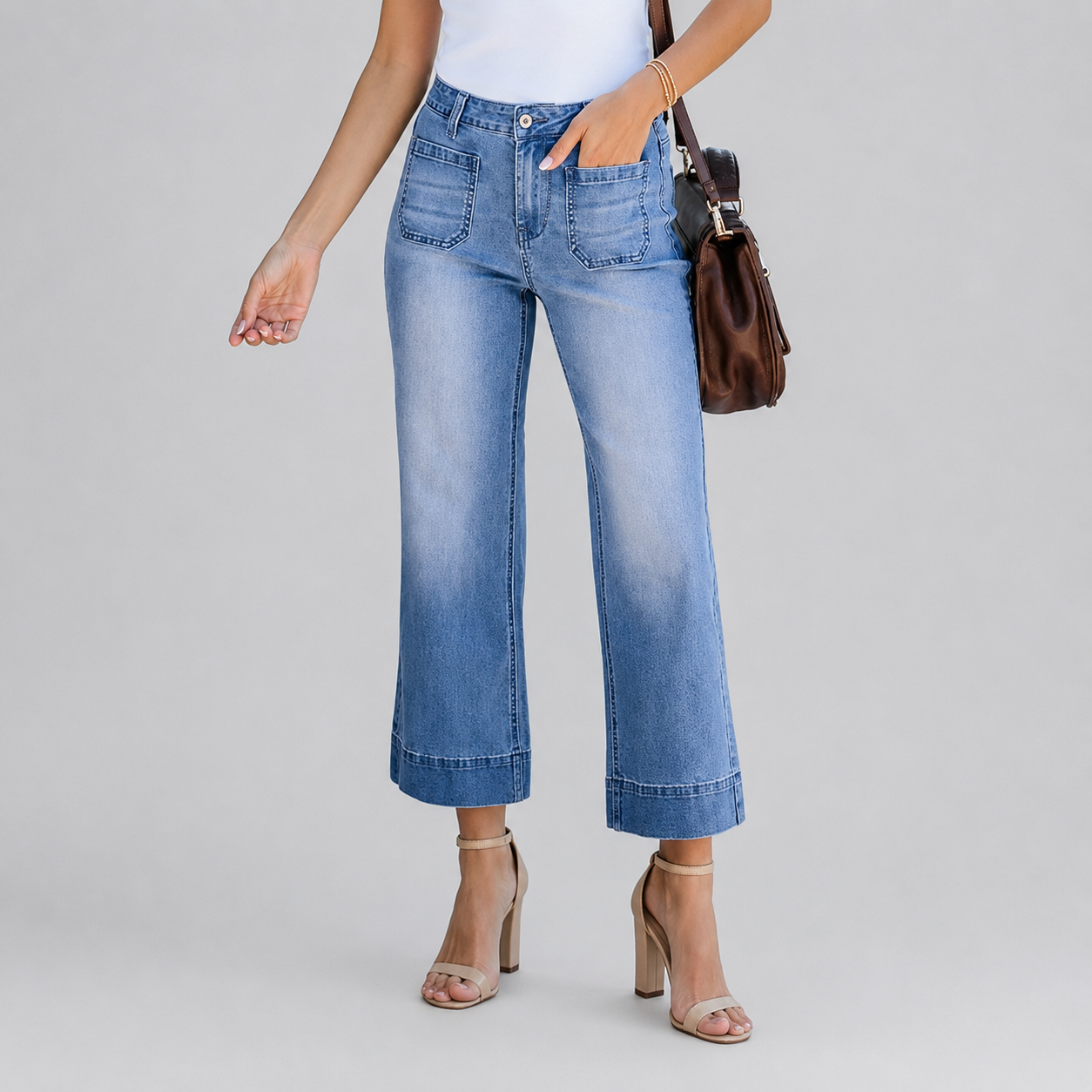 Baggy Flare Cropped Wide Jeans For Women