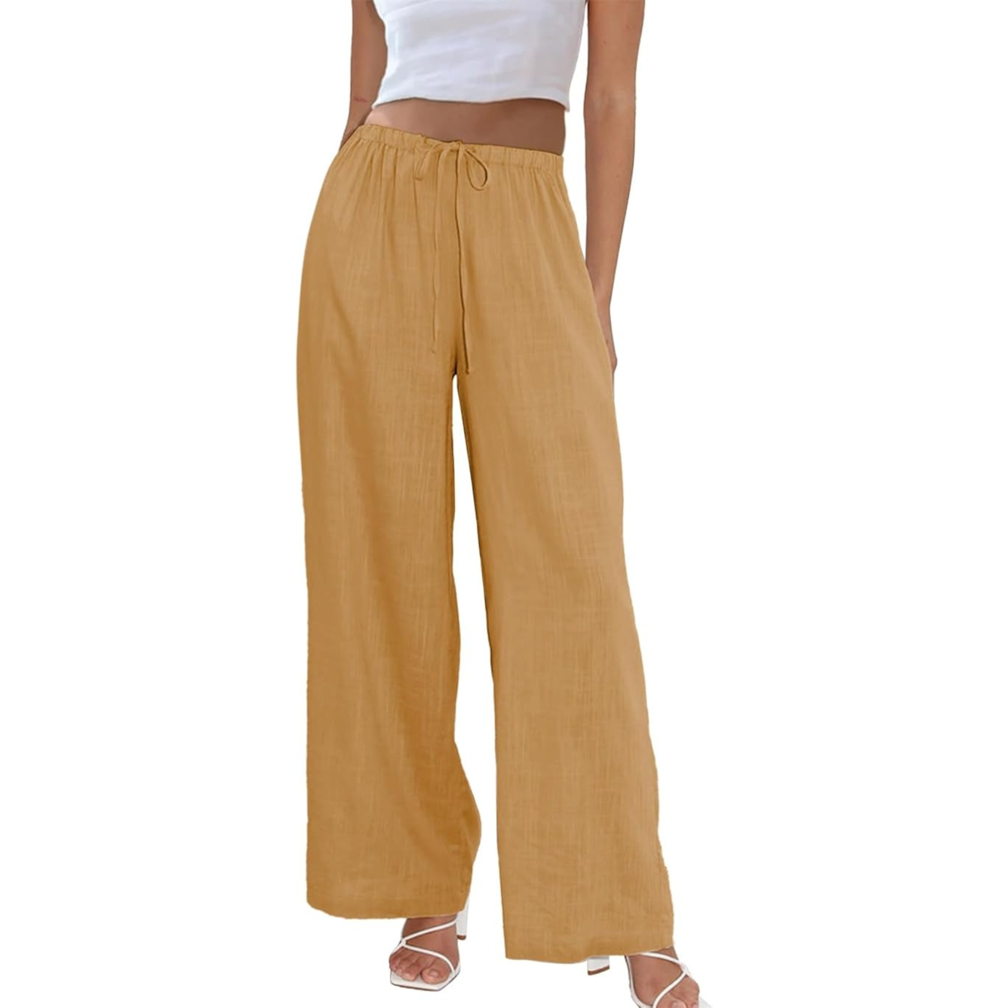 Cotton And Linen Drawstring Wide Leg Palazzo Pants For Women